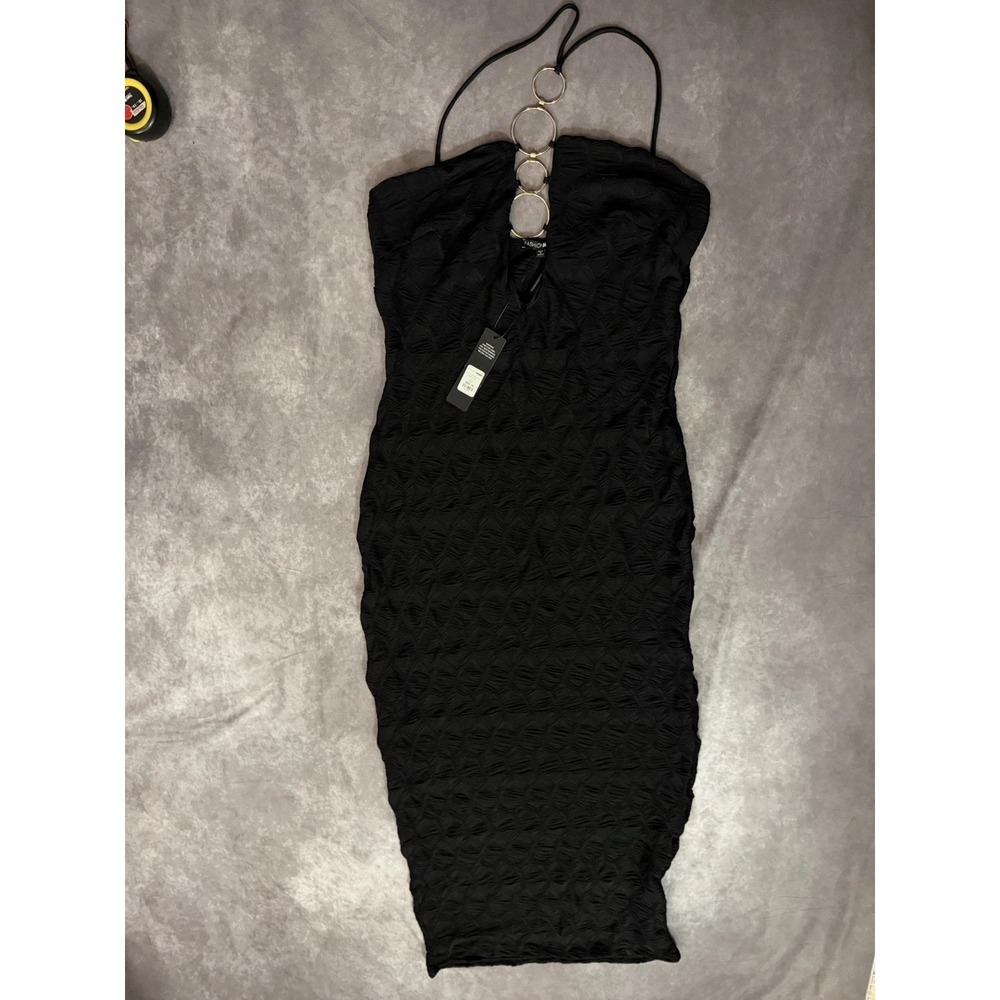 Fashion Nova Black Maxi Pencil Skirt Ring Accent Stretch Pull-On Women XL